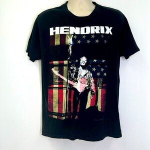 Jimi Hendrix - Hendrix Peace American Flag Graphic Short Sleeve T Shirt Size L